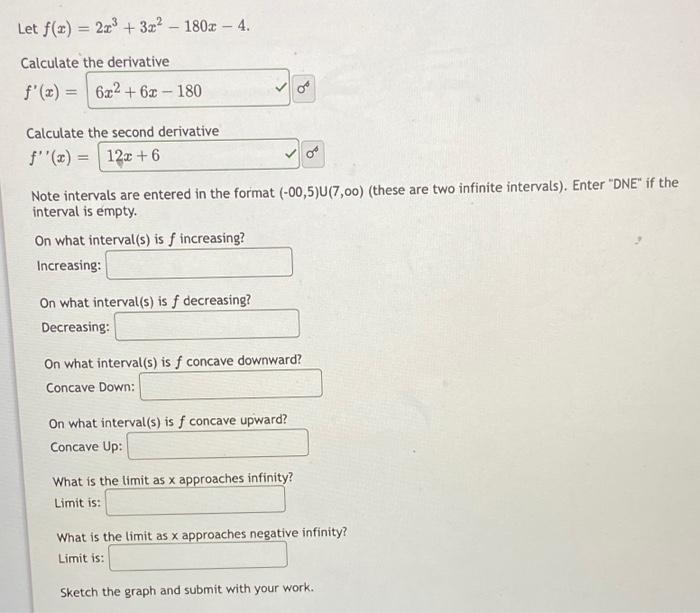 Solved Let f(x)=2x3+3x2−180x−4 Calculate the derivative | Chegg.com