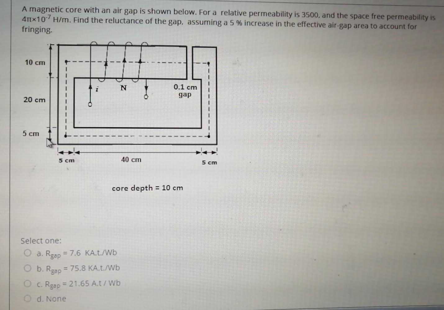Solved A magnetic core with an air gap is shown below. For a | Chegg.com