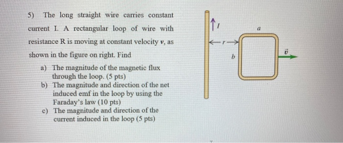 Solved a k b 5) The long straight wire carries constant | Chegg.com
