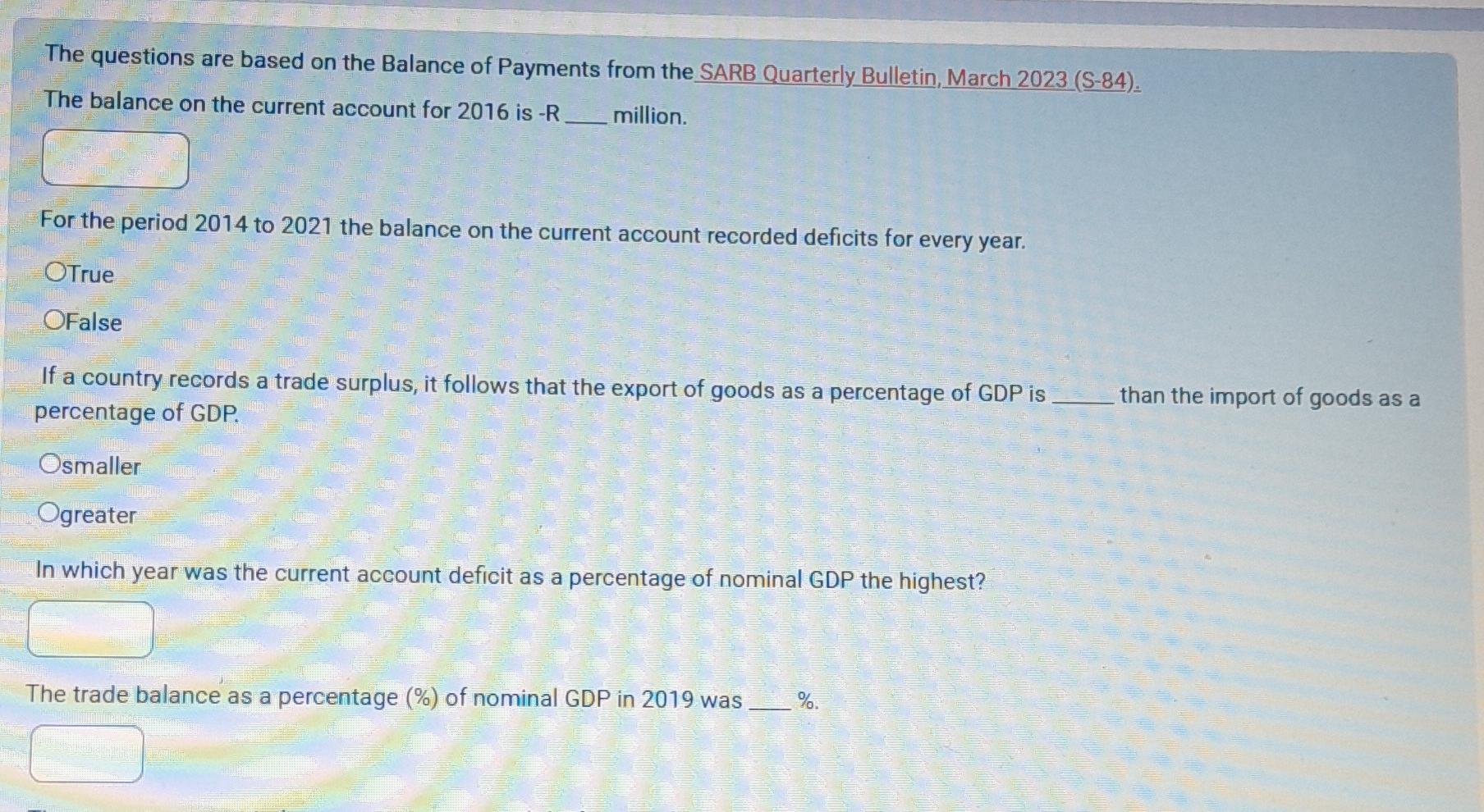 Solved The Questions Are Based On The Balance Of Payments | Chegg.com