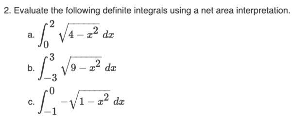 Solved 2. Evaluate the following definite integrals using a | Chegg.com
