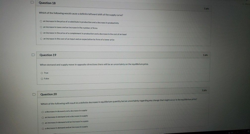 Solved Question 18 1 pts Which of the following would cause | Chegg.com