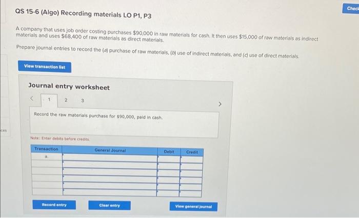 Solved QS 15-6 (Algo) Recording Materials LO P1, P3 A | Chegg.com