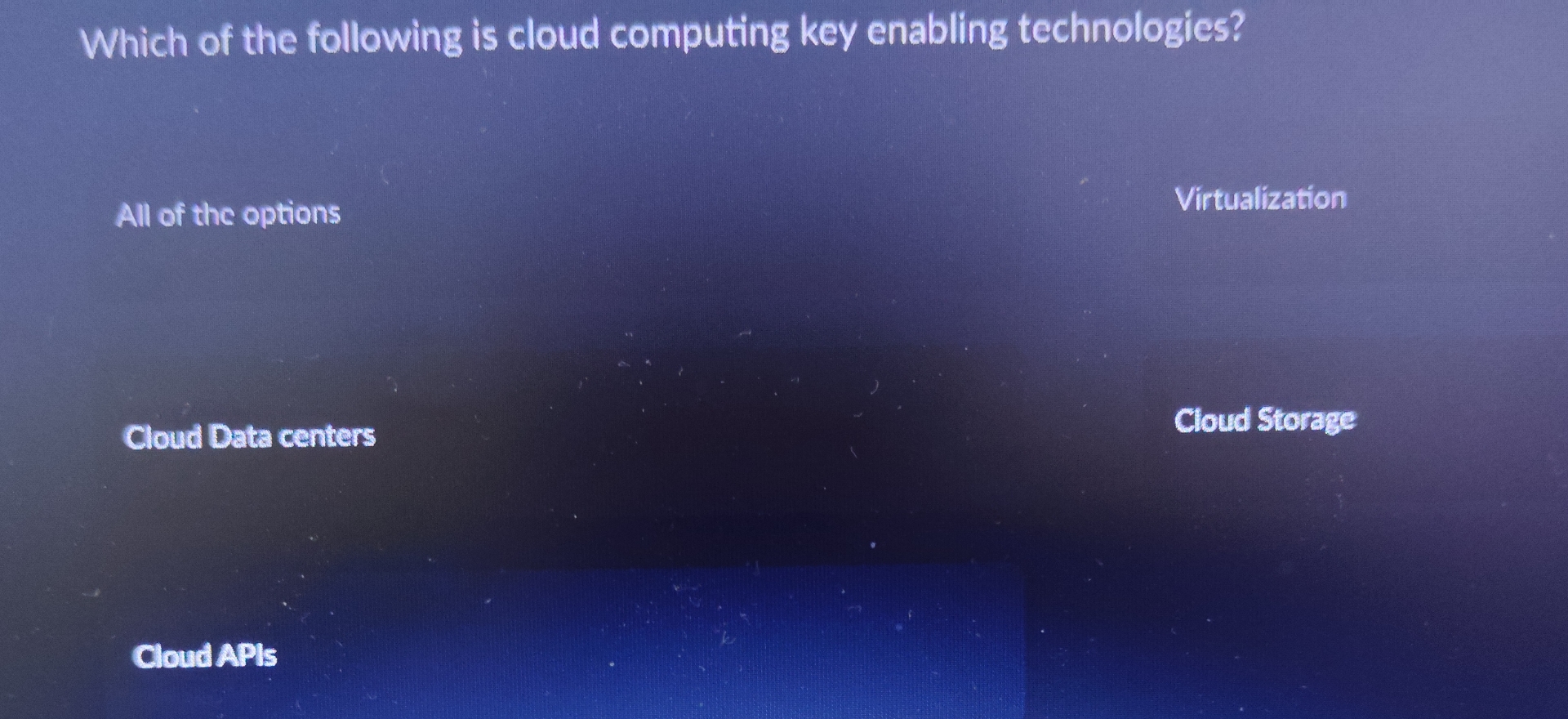 Solved Which of the following is cloud computing key | Chegg.com