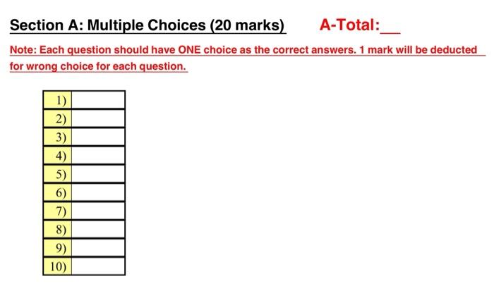 Solved Section A: Multiple Choices (20 marks) Each question | Chegg.com