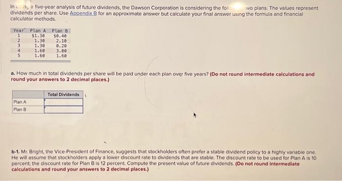 Solved In Doing A Five-year Analysis Of Future Dividends, | Chegg.com