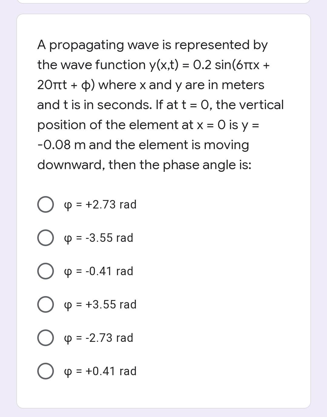 Solved A propagating wave is represented by the wave | Chegg.com