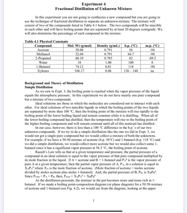 Experiment 4 Fractional distillation Answer the