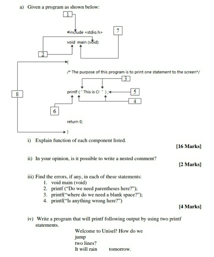Solved a) Given a program as shown below: 7 #include void | Chegg.com