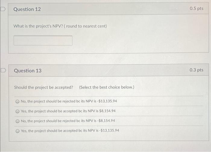 Solved (NPV calculation) Calculate the NPV given the | Chegg.com
