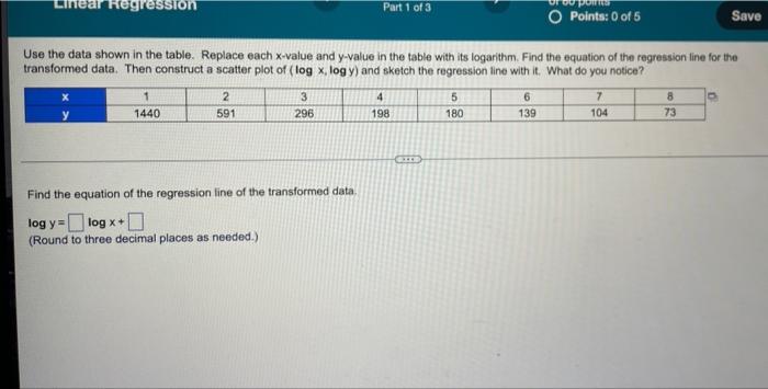 Solved Linear Regression Part 1 of 3 Points: 0 of 6 Save Use | Chegg.com
