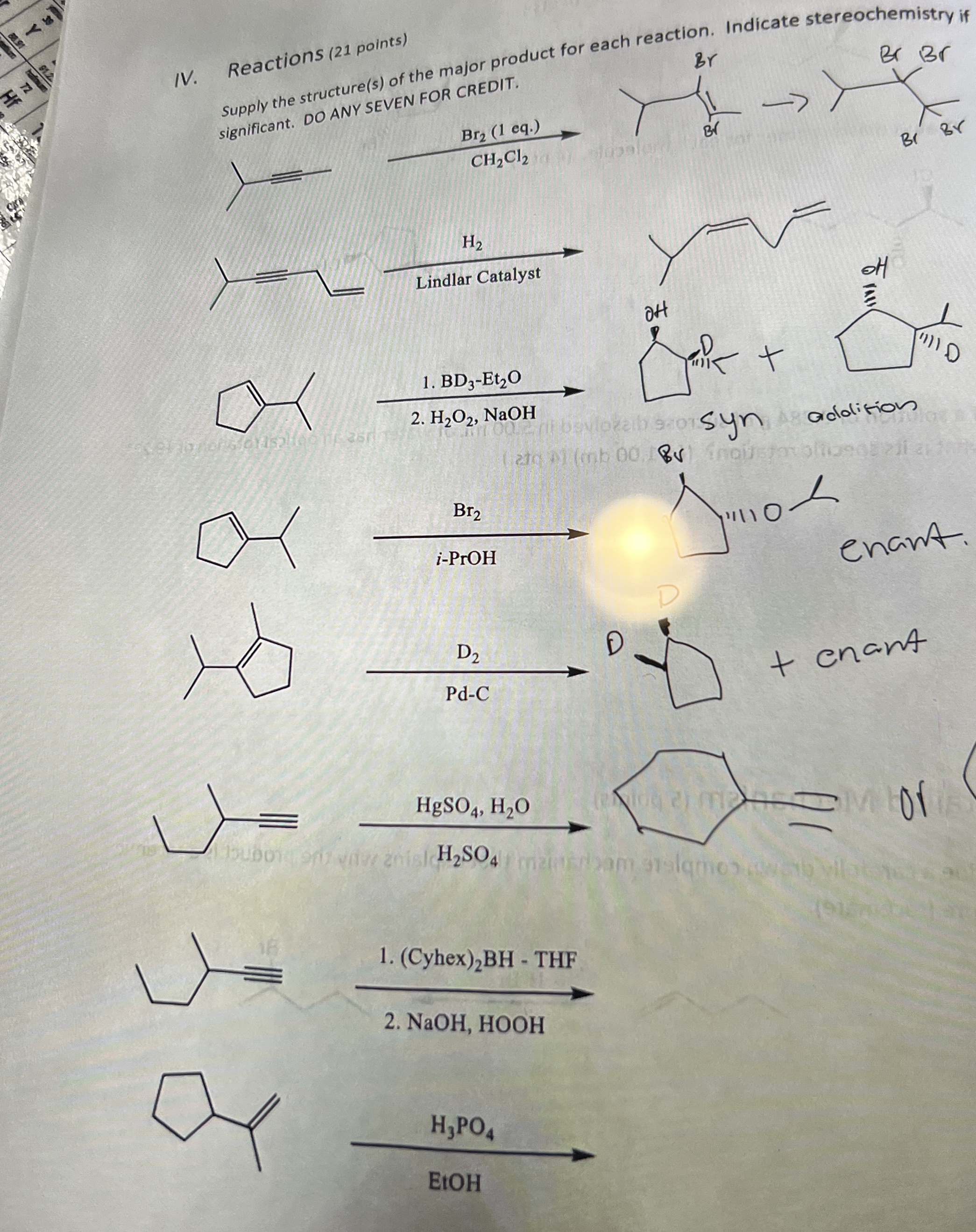 Solved IV. ﻿Reactions (21 | Chegg.com