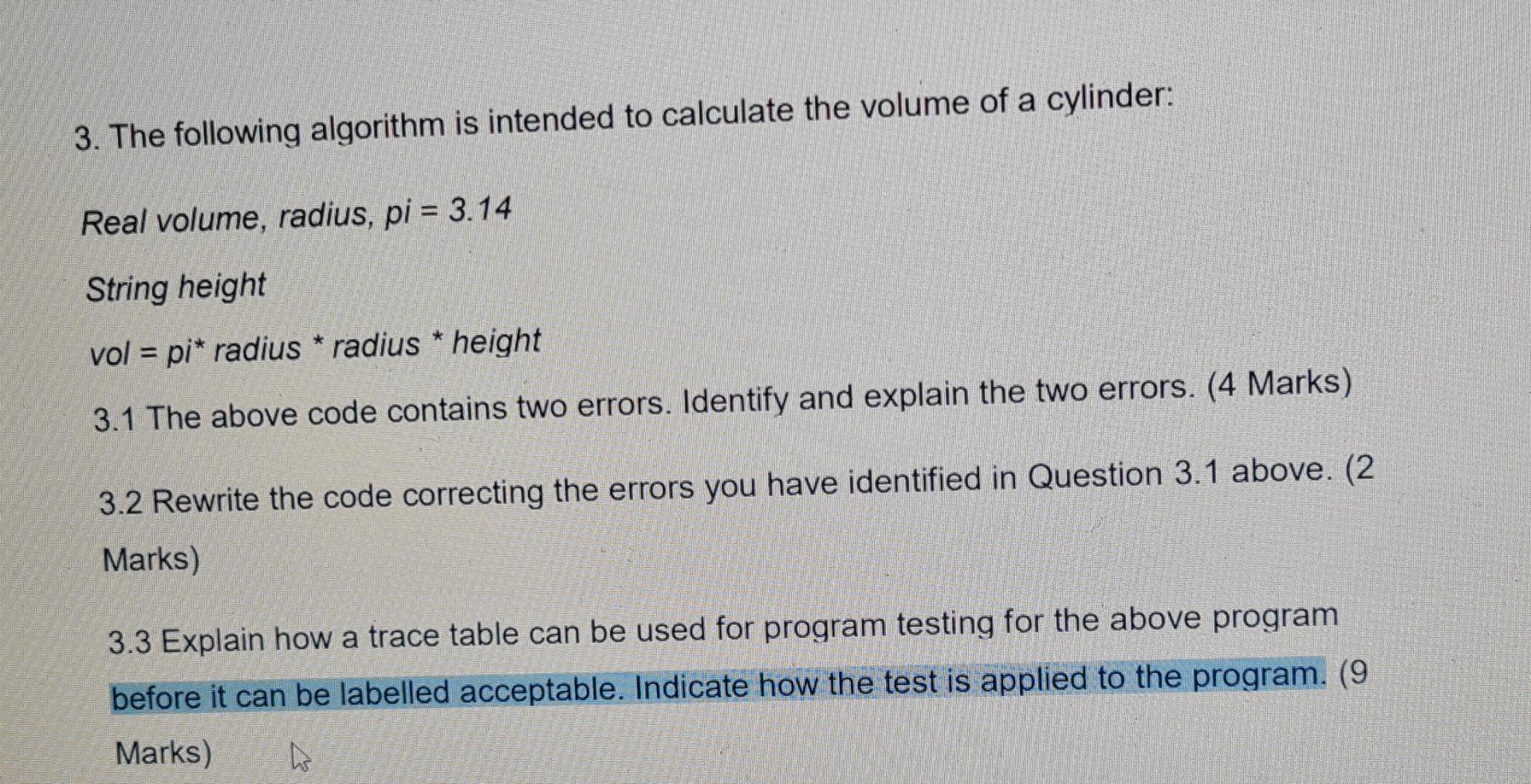 Solved 3. The following algorithm is intended to calculate | Chegg.com