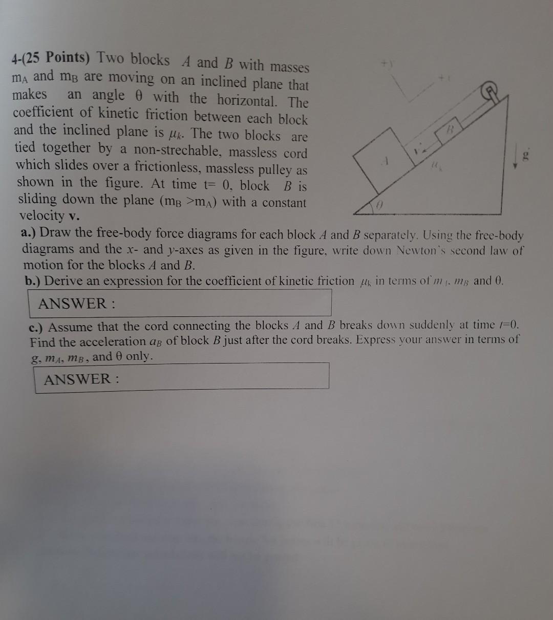 Solved 4-(25 Points) Two blocks A and B with masses mA and | Chegg.com