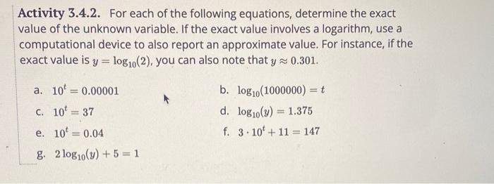 Solved Activity 3.4.2. For each of the following equations, | Chegg.com