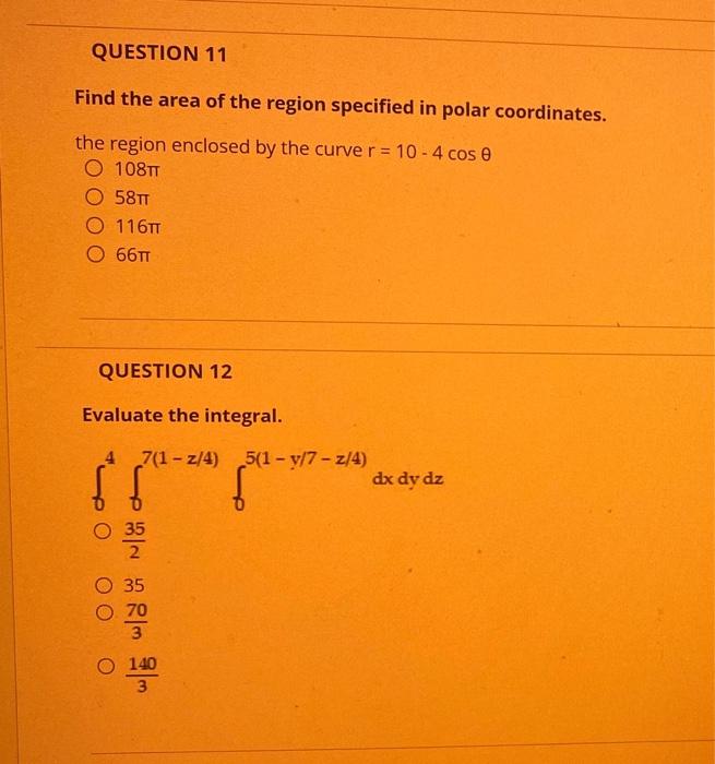 Solved QUESTION 11 Find the area of the region specified in | Chegg.com
