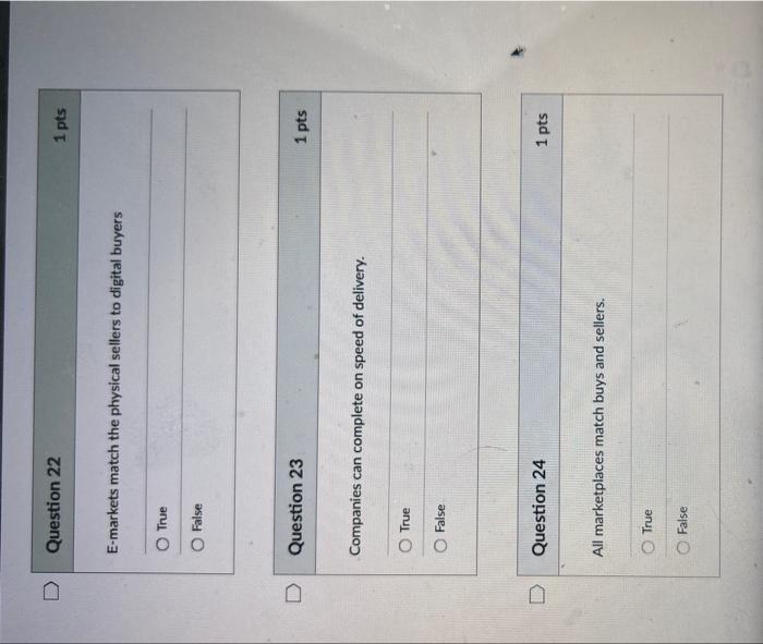 Solved Question 22 1 pts E-markets match the physical | Chegg.com