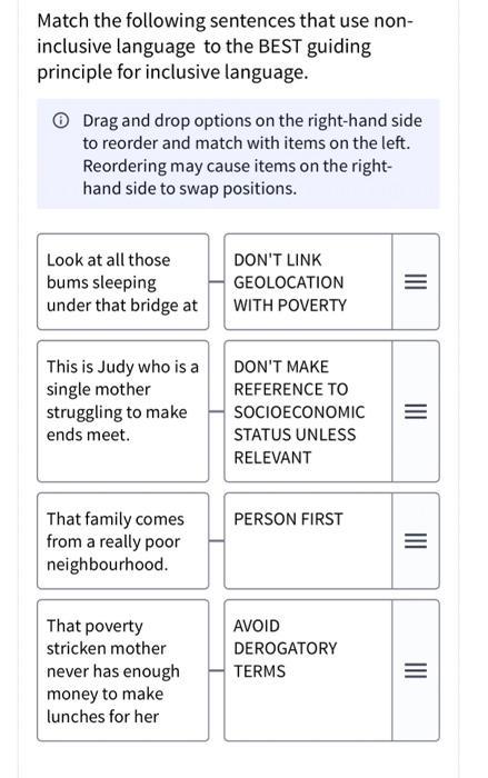 Solved Match the following sentences that use noninclusive | Chegg.com