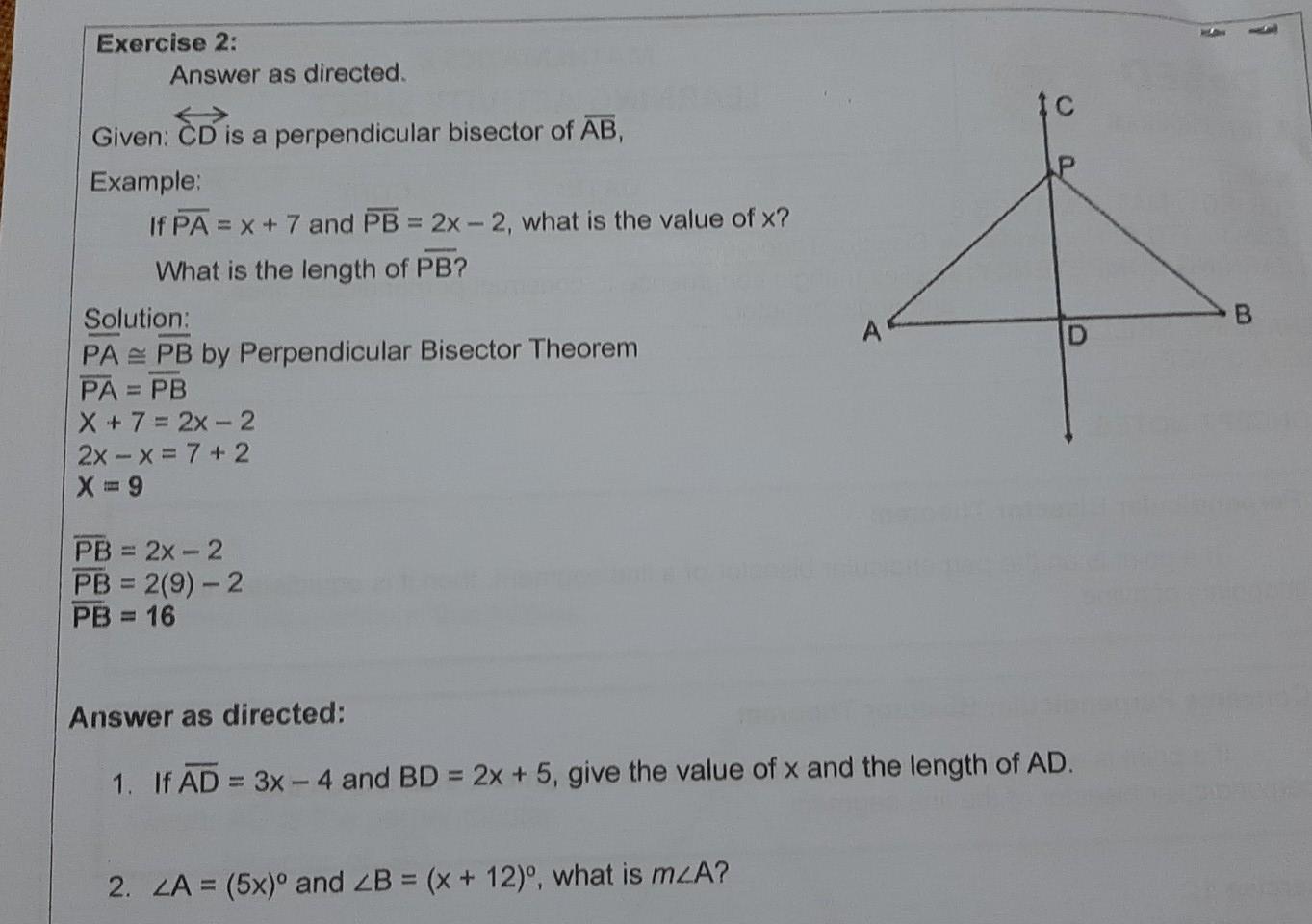 Solved Converse Perpendicular Bisector Theorem If a point is Chegg