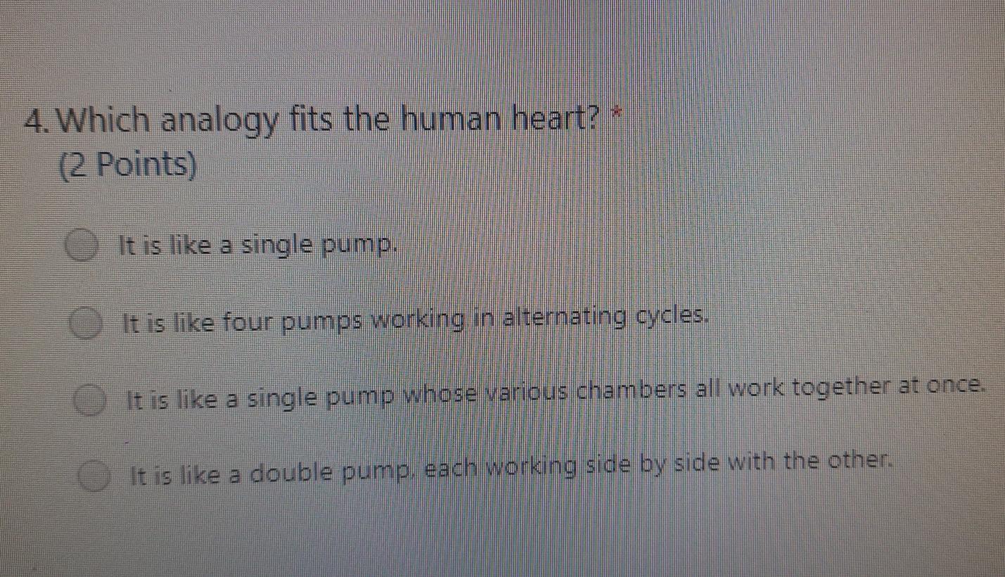 Solved 4. Which analogy fits the human heart? (2 points) It | Chegg.com