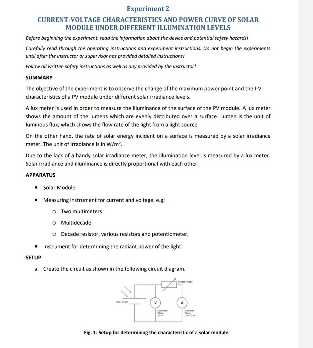 Solved Experiment 2 CURRENT-VOLTAGE CHARACTERISTICS AND | Chegg.com