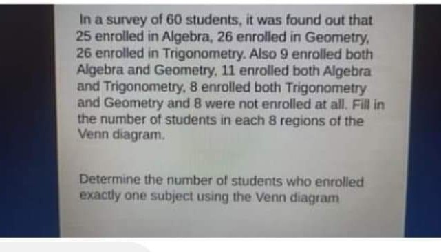 Solved In A Survey Of 60 Students, It Was Found Out That 25 | Chegg.com