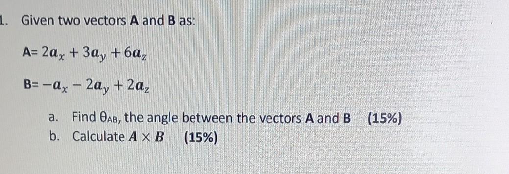 Given two vectors A and B as: A=2ax+3ay+6az | Chegg.com