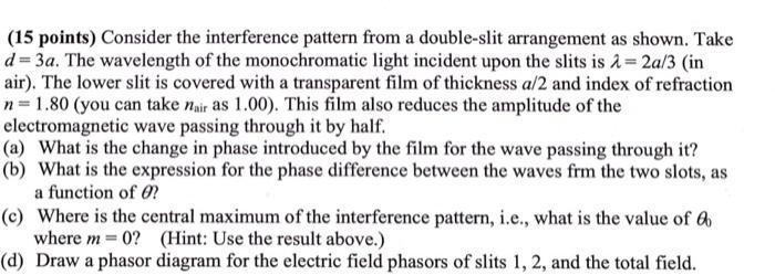 Solved (15 points) Consider the interference pattern from a | Chegg.com