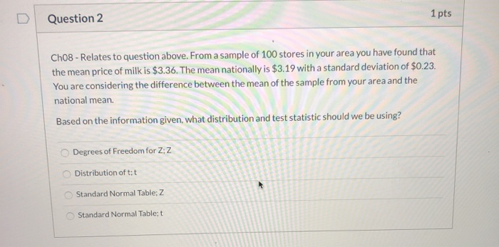 Solved Question 2 1 pts Ch08 - Relates to question above. | Chegg.com