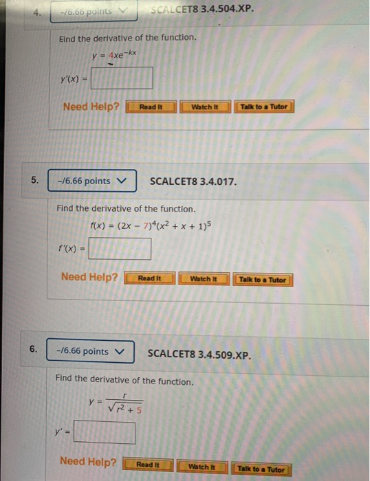 Solved /6.66 Points SCALCET8 3.4.504.XP. Find The Derivative | Chegg.com