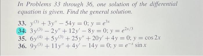 Solved In Problems 33 through 36, one solution of the | Chegg.com