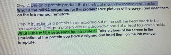 Solved Step 2: Design A Protein Product That Consists Of 