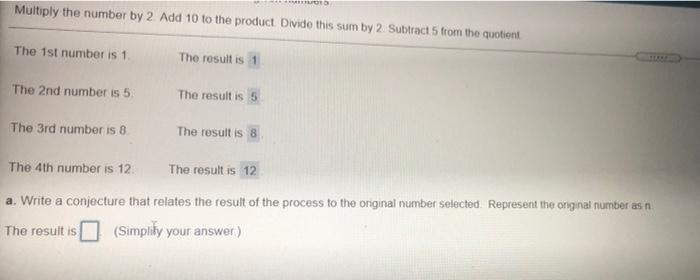 Solved Multiply the number by 2. Add 10 to the product | Chegg.com