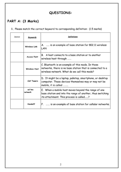 Questions Part A 3 Marks 1 Please Match The Chegg Com - keyword definition computer