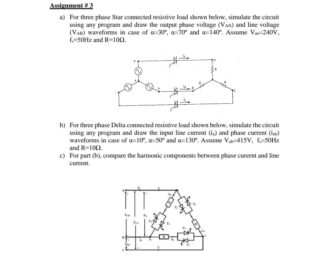 Solved Assignment #3 a) For three phase Star connected | Chegg.com