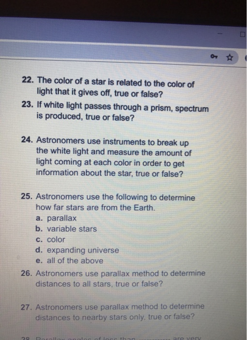 Solved 22. The color of a star is related to the color of | Chegg.com