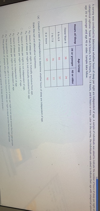 Solved A survey was conducted to determine whether hours of | Chegg.com