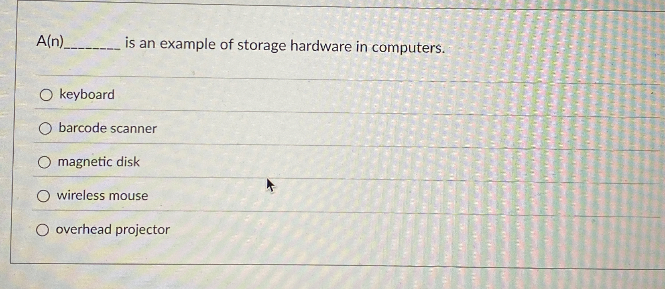 [Solved] A(n) is an example of storage hardware in computer