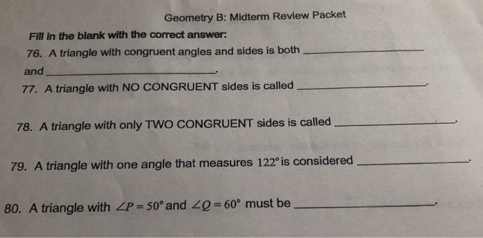 Solved Geometry B: Midterm Review Packet Fill In The Blank | Chegg.com