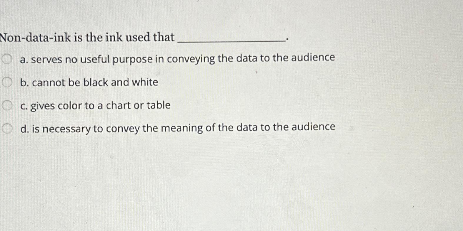 Solved Nondataink is the ink used thata. ﻿serves no useful