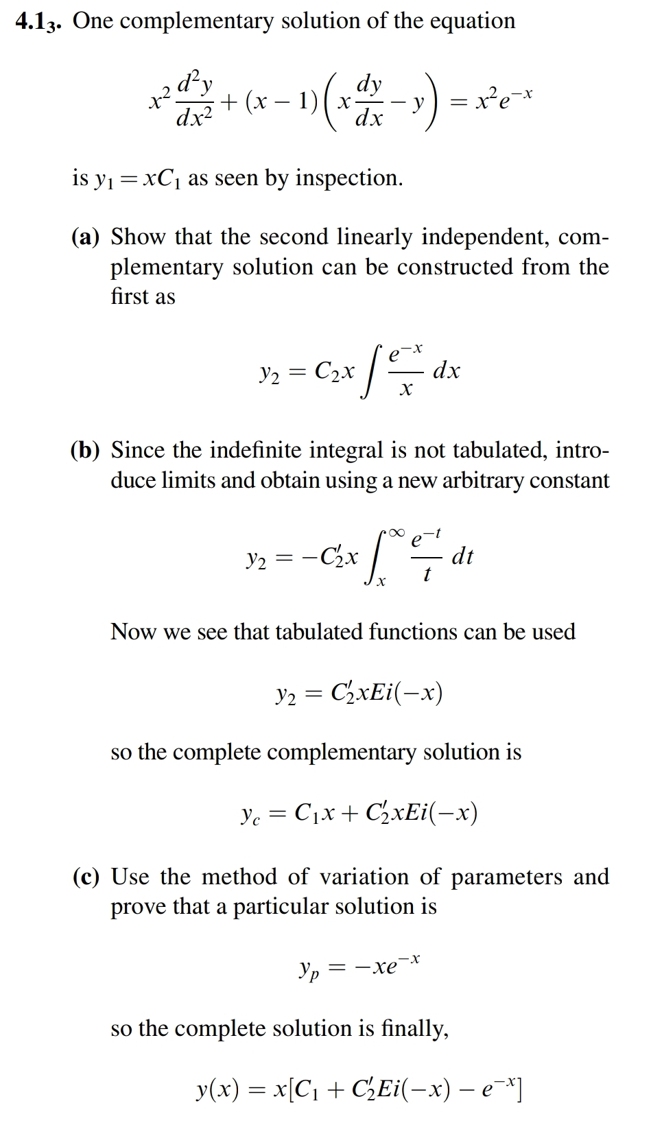 Solved 4.13. ﻿One complementary solution of the | Chegg.com