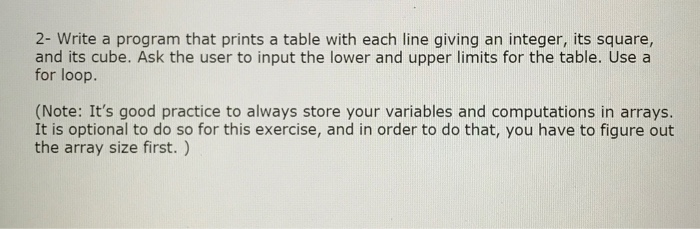 Solved 2- Write a program that prints a table with each line | Chegg.com