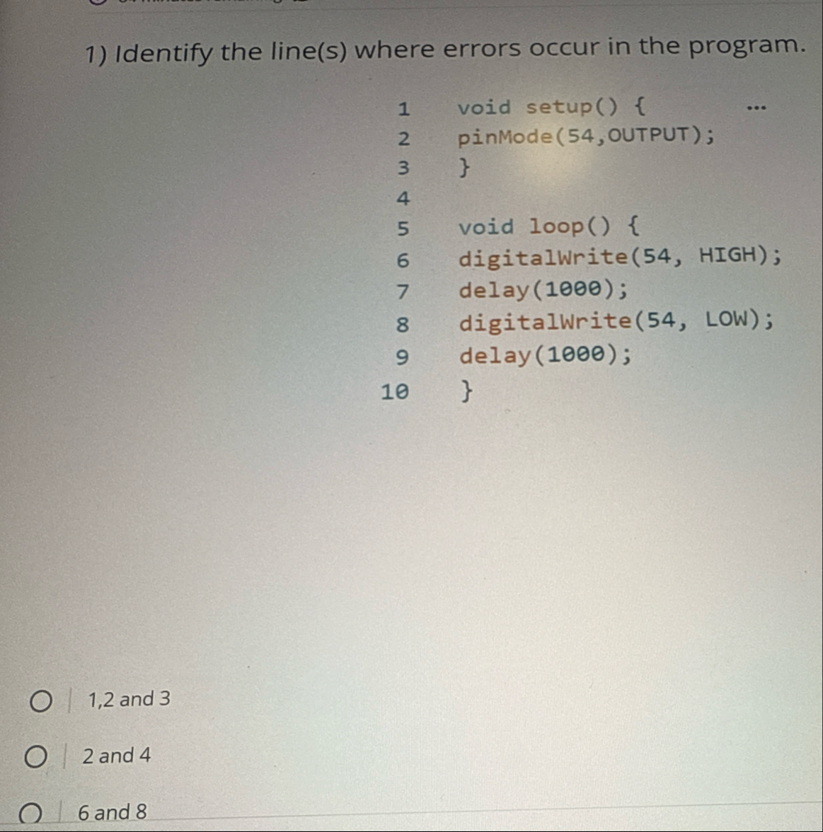 Solved Identify the line(s) ﻿where errors occur in the | Chegg.com