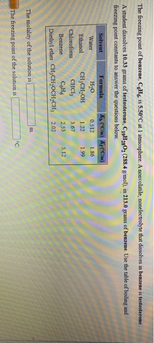 Solved The freezing point of benzene, CH, is 5.50°C at 1 | Chegg.com