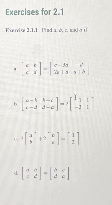 Solved Exercises For 2.1 Exercise 2.1.1 Find A, B, C, And D | Chegg.com