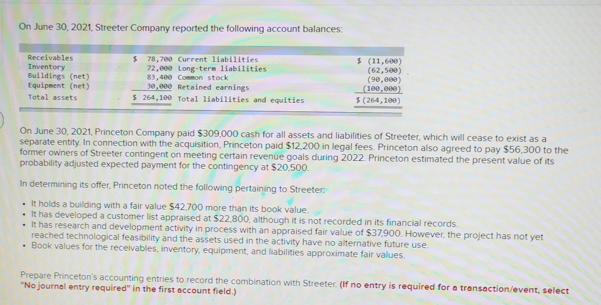 Solved On June 30, 2021, Streeter Company reported the