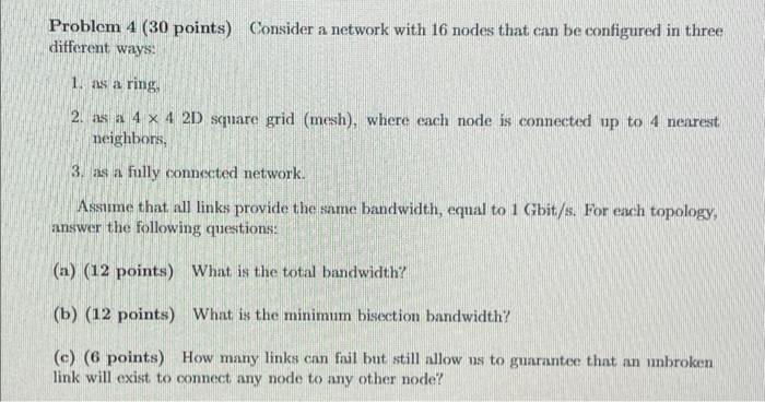 Solved Problem 4 (30 points) Consider a network with 16 | Chegg.com