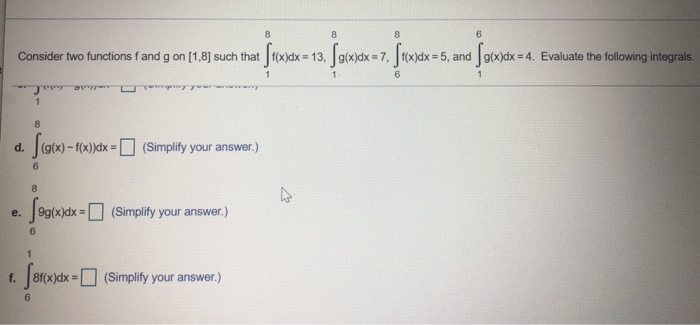 Solved Consider two functions f and g on [1,8] such that | Chegg.com
