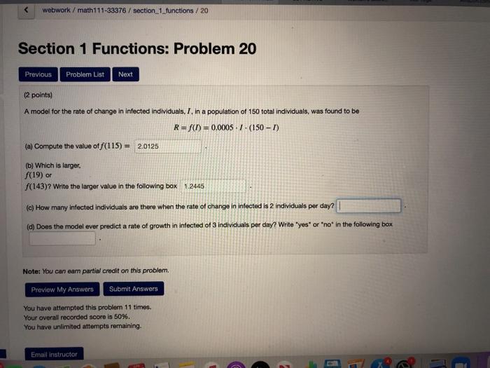 Solved webwork/math111-33376 / section 1_functions / 20 | Chegg.com