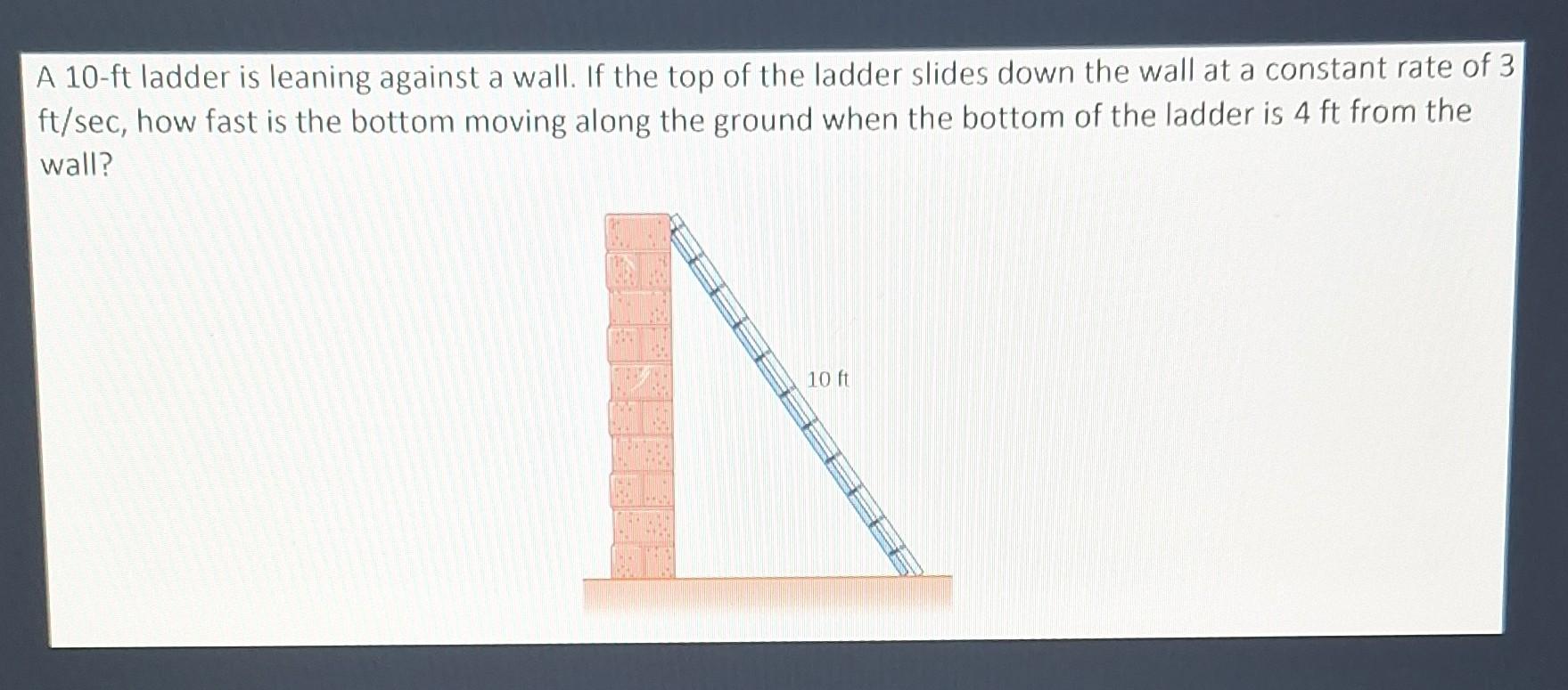 Solved A 10 -ft ladder is leaning against a wall. If the top | Chegg.com